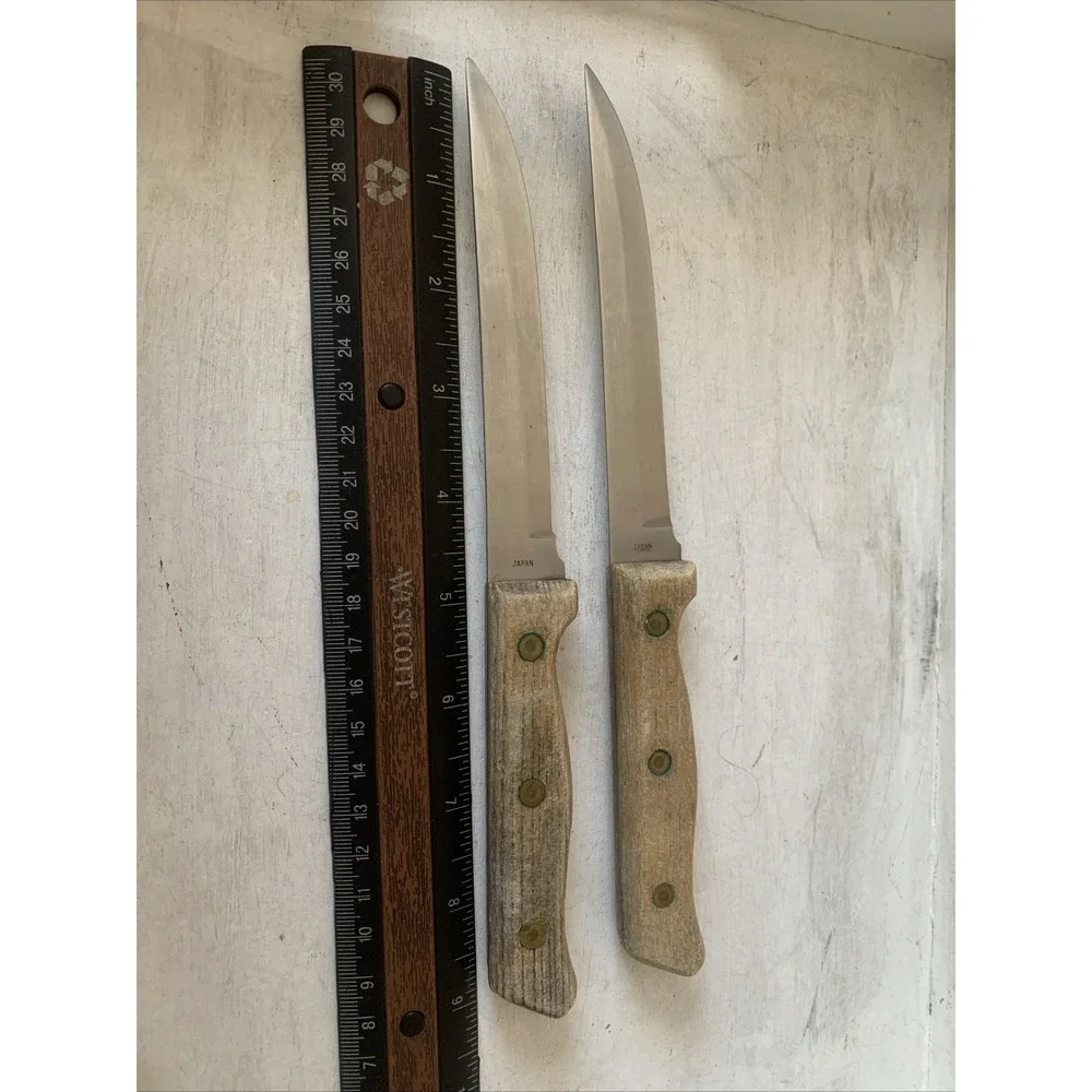 Vintage Carvel Hall Steak‎ Knives Set of 2 Hi-Stainless Steel Japan Wood Handle